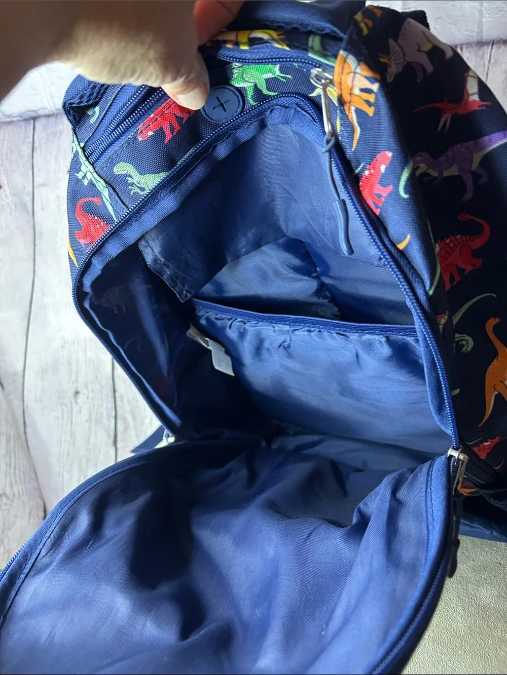 Tommy Bahama Kids Navy Backpack with Colorful Dinosaur Print
